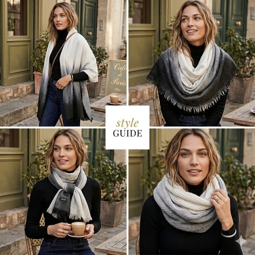 DKNY Donna Karen NY WOVEN OMBRE SCARF Grey/Black NEW large Cozy Soft Wrap